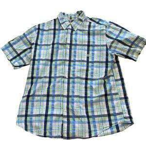 Men's Chaps Blue, Green, white Cotton Plaid Shirt Size XL